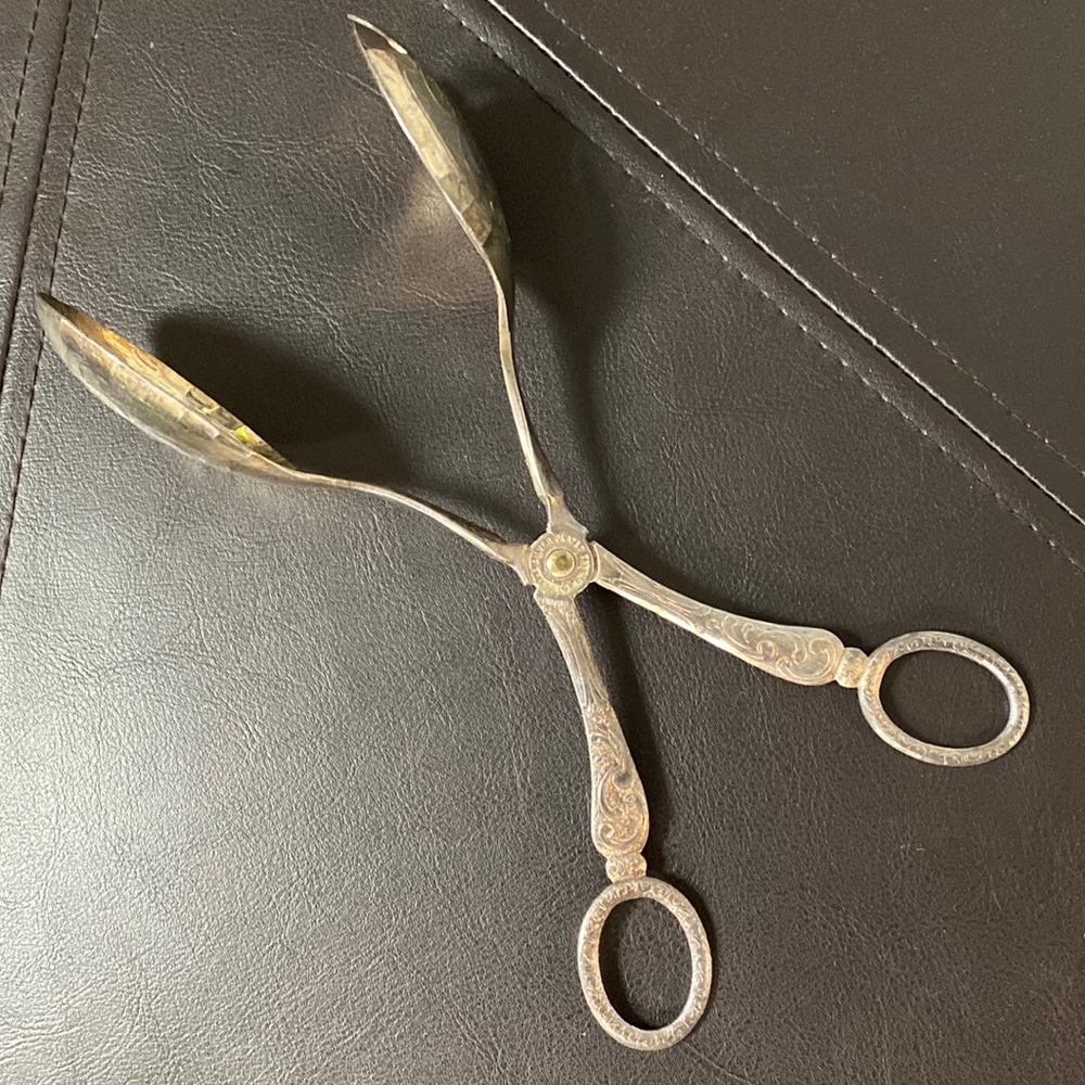 Antique Victorian Sheffield England Silver Serving Scissor Tongs 1750-1840